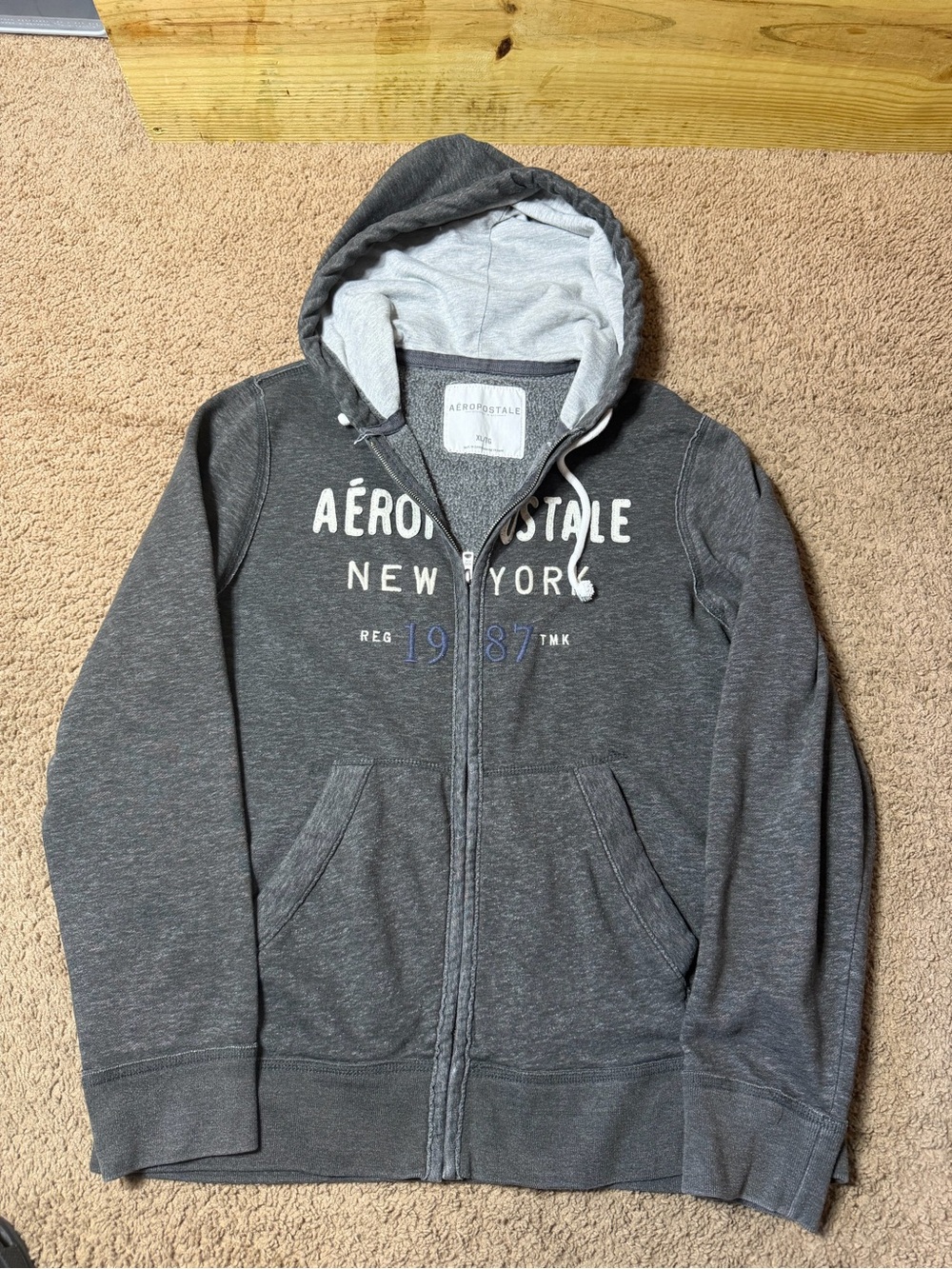 Aeropostale Gray Zip Hoodie with White Logo Y2K
